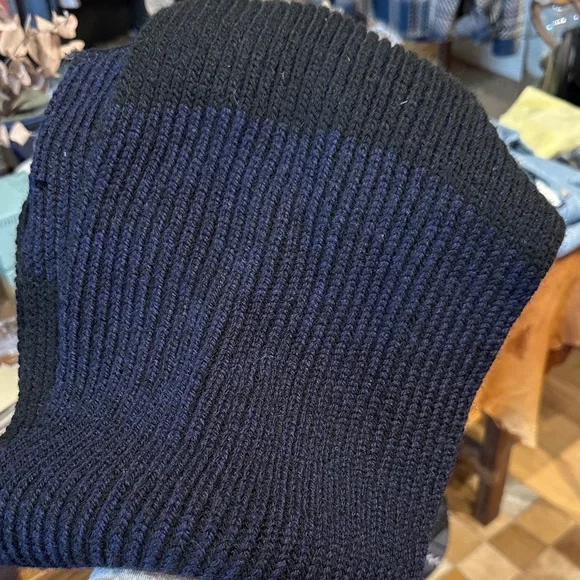 Black|Navy Knit Men's Scarf - Classic Ribbed Winter Knit - Picture 5 of 5